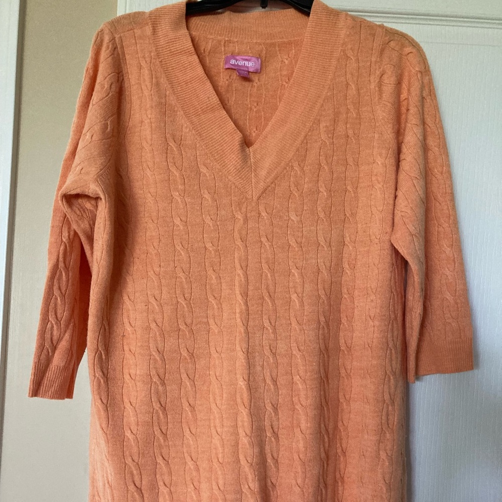 Avenue Orange Sherbet Cable Knit Sweater with 3/4 Sleeves
